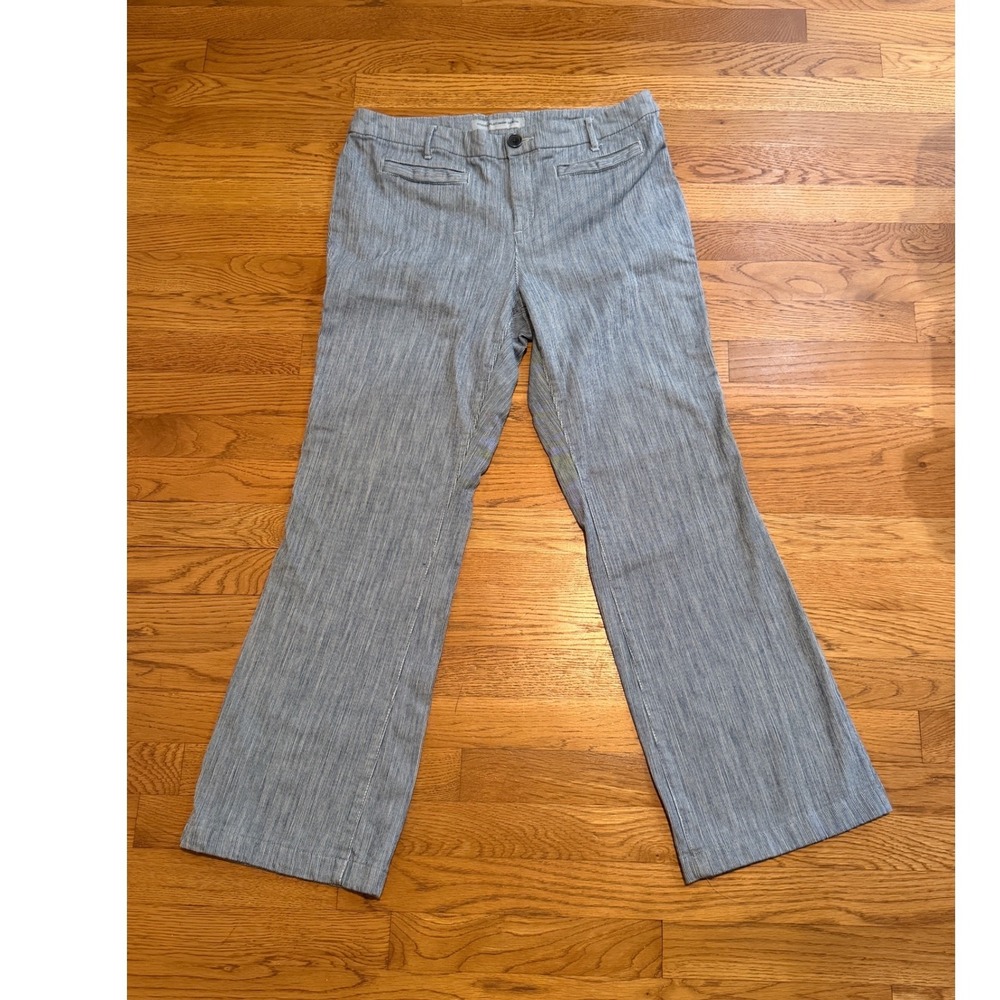 Chicos Platinum Denim Pinstripe Wide Leg Pants Blue White Size 2 Regular